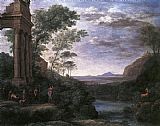 Stag Canvas Paintings - Landscape with Ascanius Shooting the Stag of Sylvia